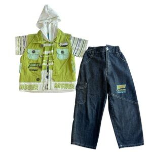Boys 3 Piece Jeans T-shirt And Hooded Vest Size 4